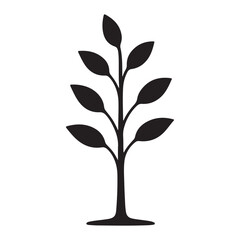 Tree Silhouette Vector Icon with Simple Leave