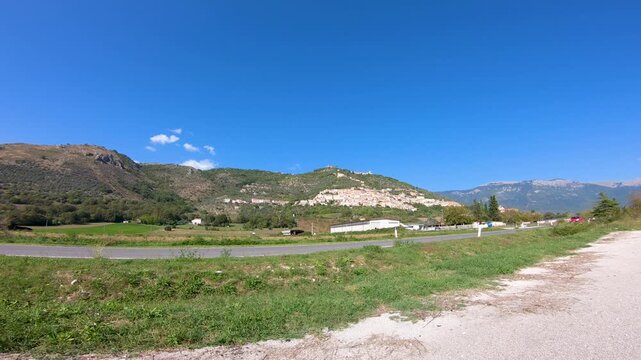 Panoramic view of Alvito medieval town in Frosinone province, Lazio region, Italy, nestled in the Apennine Mountains, showing scenic countryside and historic hillside architecture.