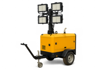 Portable industrial mobile light tower illuminating construction site