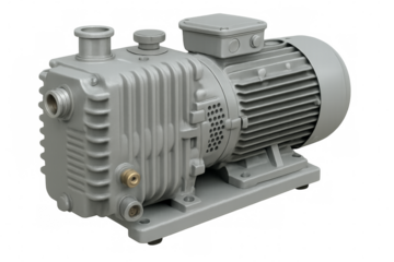 Industrial vacuum pump with electric motor on transparent background