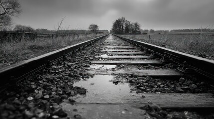 Black and white railway track perspective