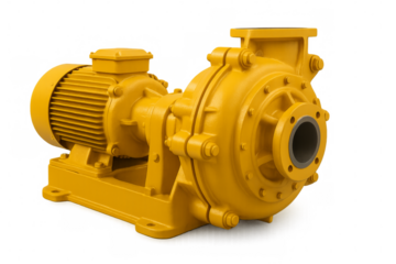 Yellow industrial centrifugal pump with electric motor