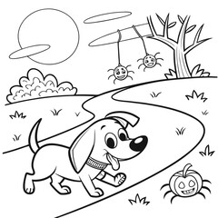Funny Zombie Dog Chasing Candy Coloring Page