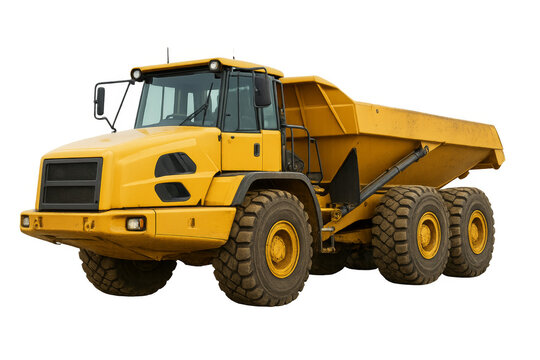 Yellow articulated hauler truck on transparent background