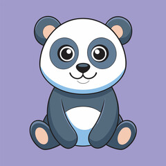 Cute cartoon panda sitting on a light purple background with a sweet smile