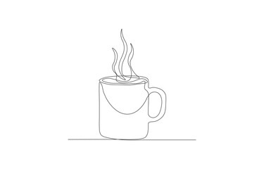 Hot Coffee Mug Minimalist Sketch – One Line Drawing of Cup with Steam