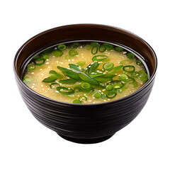 Hot soup with lime and mint in wooden bowl food on transparent background
