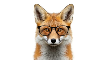 fox wearing glasses, spectacles eyewear, on a solid white background