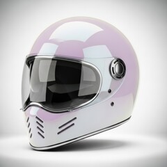 Fototapeta premium Stylish white motorcycle helmet with tinted visor isolated on white background
