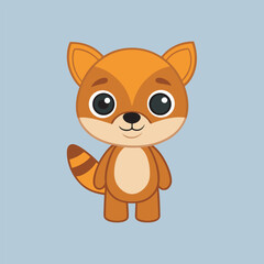 Adorable cartoon fox with big eyes, standing upright