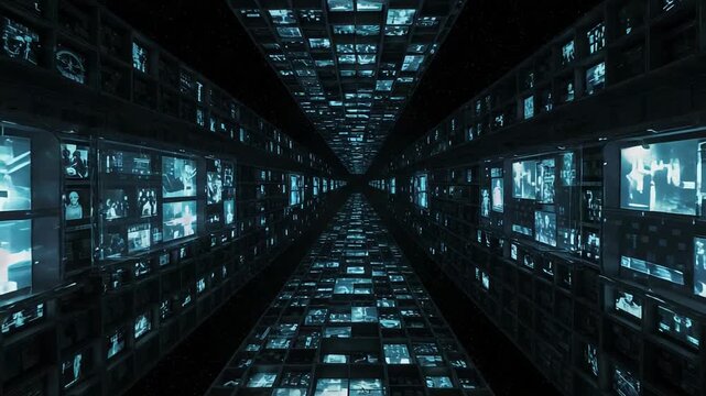 Endless Technology Data Tunnel With Holographic Screens Seamless Loop
