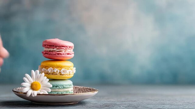 Colorful macarons stacked
