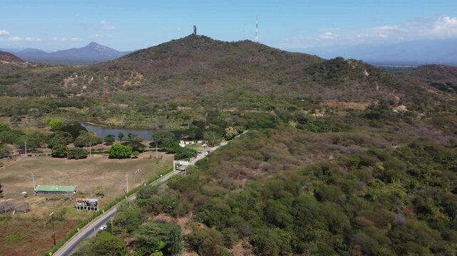 Aerial view valledupar river trees building mountains blue sky Done 4k near lake