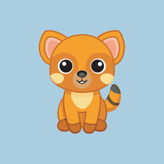 Cute cartoon civet sitting on a light blue background with big eyes