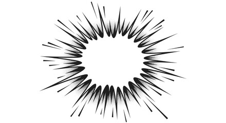 Obraz premium An abstract explosion of radiating lines and sharp pointed shapes originating from a central bright circle.