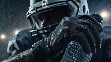 Athletes adjusting gloves, helmet and with water bottle