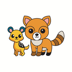 Cute cartoon raccoon and hyrax, standing together