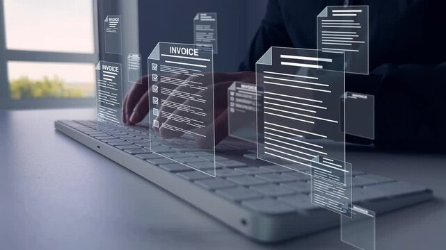 Online Invoice document management, and digital payment statement.Invoice digital billing document concept.Procurement workflow transaction.