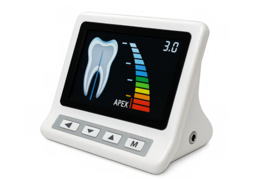Dental apex locator showing tooth root canal tip - Powered by Adobe