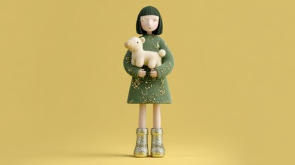 Cuddly Companion: A charming, stylized doll figure, rendered in a soft, inviting design, holds a fluffy teddy bear close, exuding warmth and companionship.