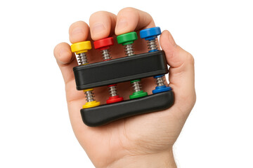 Hand using finger exerciser for strength training