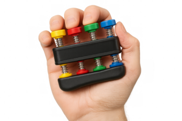 Hand using finger exerciser for strength training