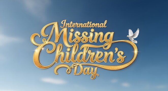 International missing children's day celebration with peaceful dove in blue sky