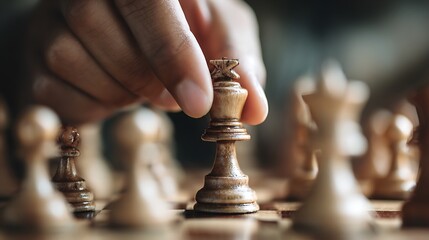 hands placing chess piece as a strategy concept