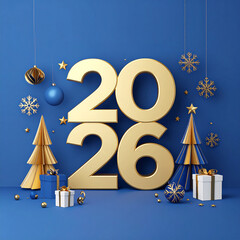 New Year 2026 Celebration 3d Design Image with Festive Decorations, Christmas Day 2026