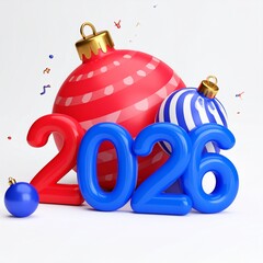 New Year 2026 Celebration 3d Design Image with Festive Decorations, Christmas Day 2026