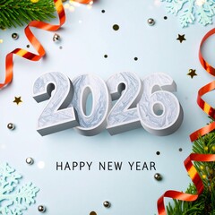 New Year 2026 Celebration 3d Design Image with Festive Decorations, Christmas Day 2026