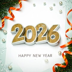 New Year 2026 Celebration 3d Design Image with Festive Decorations, Christmas Day 2026
