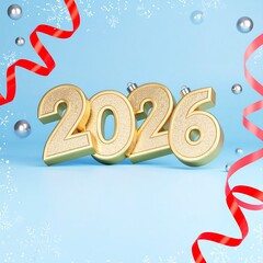 New Year 2026 Celebration 3d Design Image with Festive Decorations, Christmas Day 2026