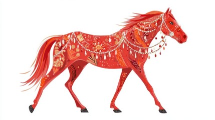 Obraz premium Enchanting Horse Illustration: A captivating illustration showcases a vibrantly decorated horse, adorned with intricate patterns and embellishments.