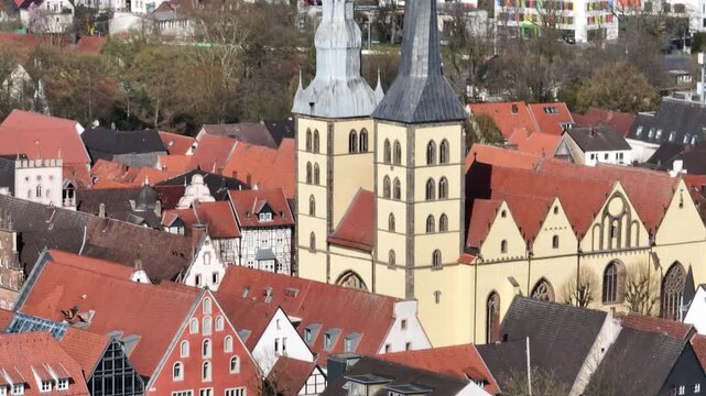 Tilt up view of old world church in Lemgo Germany