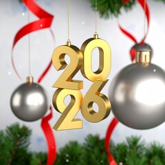 New Year 2026 Celebration 3d Design Image with Festive Decorations, Christmas Day 2026