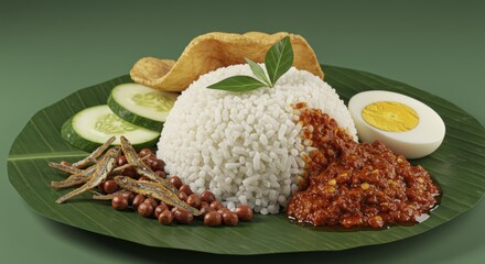 Aromatic Nasi Lemak: Coconut Rice with Sambal, Egg, and Crispy C