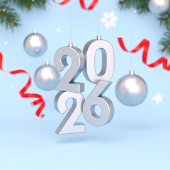 New Year 2026 Celebration 3d Design Image with Festive Decorations, Christmas Day 2026