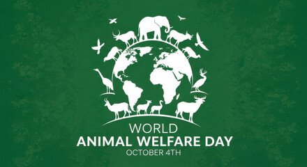 World animal welfare day concept with diverse animals on a globe illustration