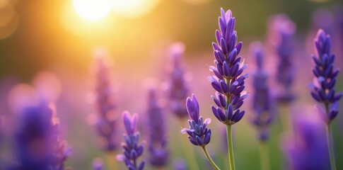 Obraz premium A close-up shot of vibrant lavender flowers in full bloom under the sun, showcasing their delicate petals and soothing purple hues , peaceful , plant