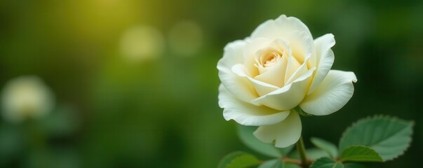 A delicate white rose blooming in the garden, symbolizing growth and renewal in nature , serene, growth