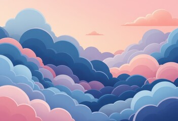 A serene, pastel-hued landscape of layered clouds against a soft, sunrise-like backdrop showcases a gentle, dreamlike atmosphere.