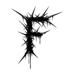 Black and white stylized letter F with thorns and dripping blood effect.