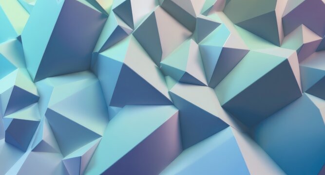 A striking three-dimensional geometric design, showcasing a multitude of interlocking, vibrant, light-blue and grayish-blue polygons, creating a dynamic and eye-catching abstract pattern.