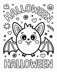 Cute halloween bat with decorative elements a coloring page illustration