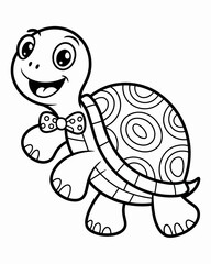 Charming cartoon turtle with a bow tie a delightful black and white drawing