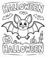 Cute halloween illustration featuring bats pumpkins and a wizard s hat