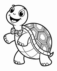 Charming cartoon turtle wearing a bow tie simple black and white design