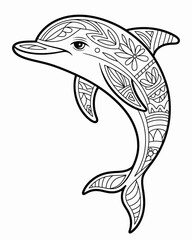 Intricate zentangle style illustration of a graceful dolphin swimming freely