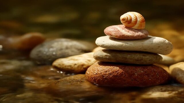 Balanced stones and shell